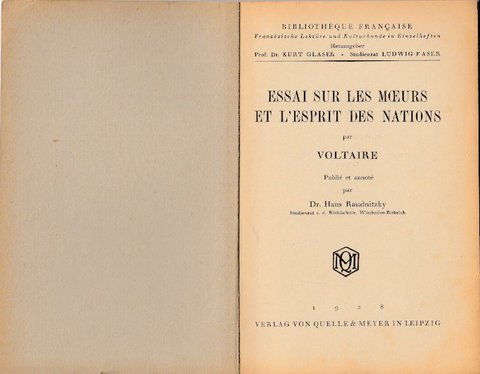 Essai sur les Mceurs et L'esprit des Nations par Voltaire. Reihe Bibliotheque Francaise. Französische Lektüre und Kulturkunde in Einzelheften