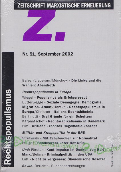 Z. Zeitschrift marxistische Erneuerung Nr. 51, September 2002 Rechtspopulismus