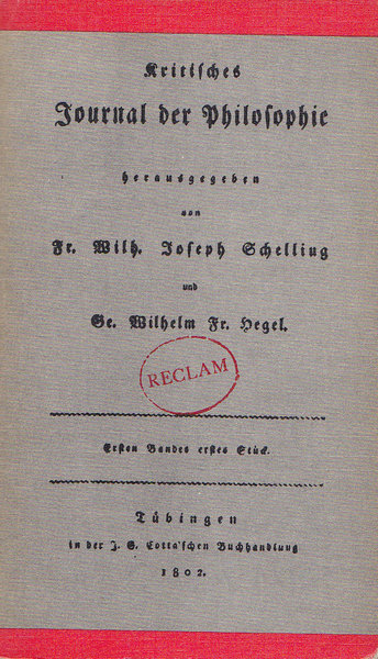 Kritisches Journal der Philosophie 1802/1903 Reclam Philosophie/Geschichte Bd. 898 (Einband nachgedunkelt)