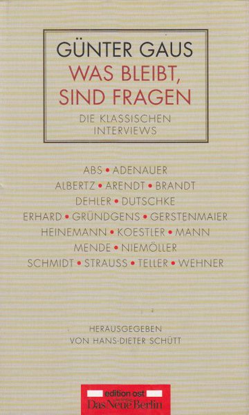 Was bleibt, sind Fragen. Die klassischen Interviews. Herausgegeben von Hans-Dieter Schütt. edition ost