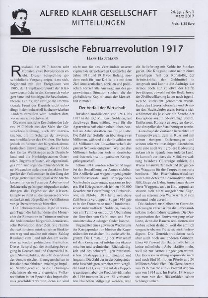 Alfred Klahr Gesellschaft Mitteilungen Nr.1/2017 Die russische Februarrevolution 1917