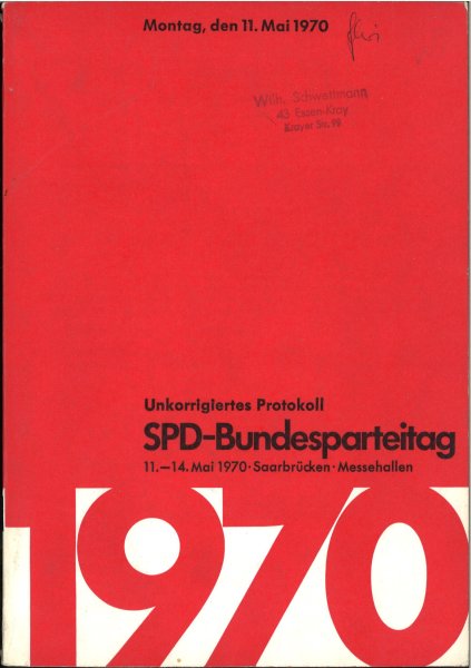 SPD-Bundesparteitag 11.-14. Mai 1970 in Saarbrücken. 1. Verhandlungstag unkorrigiertes Protokoll