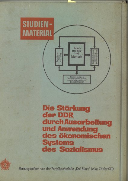 Die Stärkung der DDR durch Ausarbeitung und Anwendung des ökonomischen Systems des Sozialismus. Studienmaterial (Loseblattsammlung in Mappe)