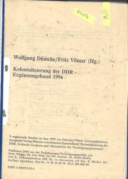 Kolonialisierung der DDR Ergänzungsband 1996 (Eigenbindung)