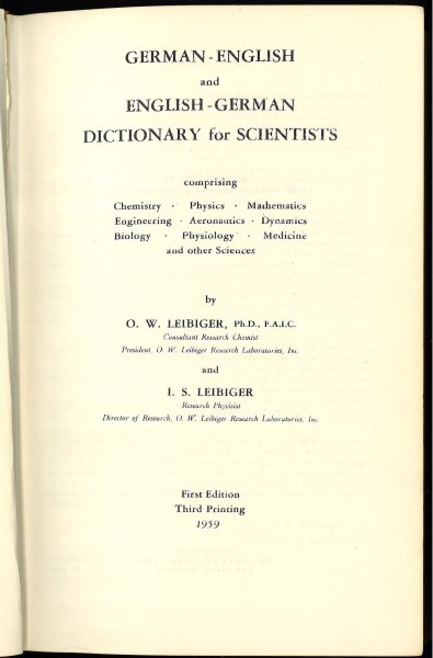 German-English and English-German. Dictionary for scientists